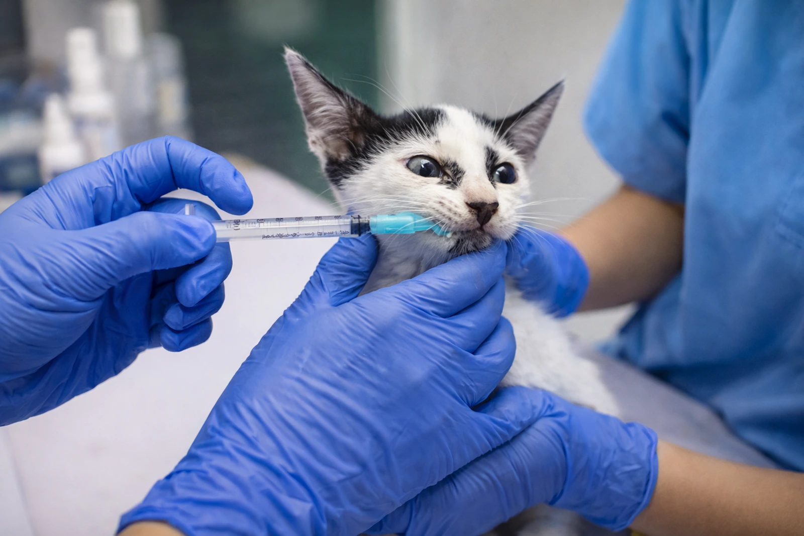 Kitten receiving deworming treatment at Parkview Pet Center in Doha, Qatar