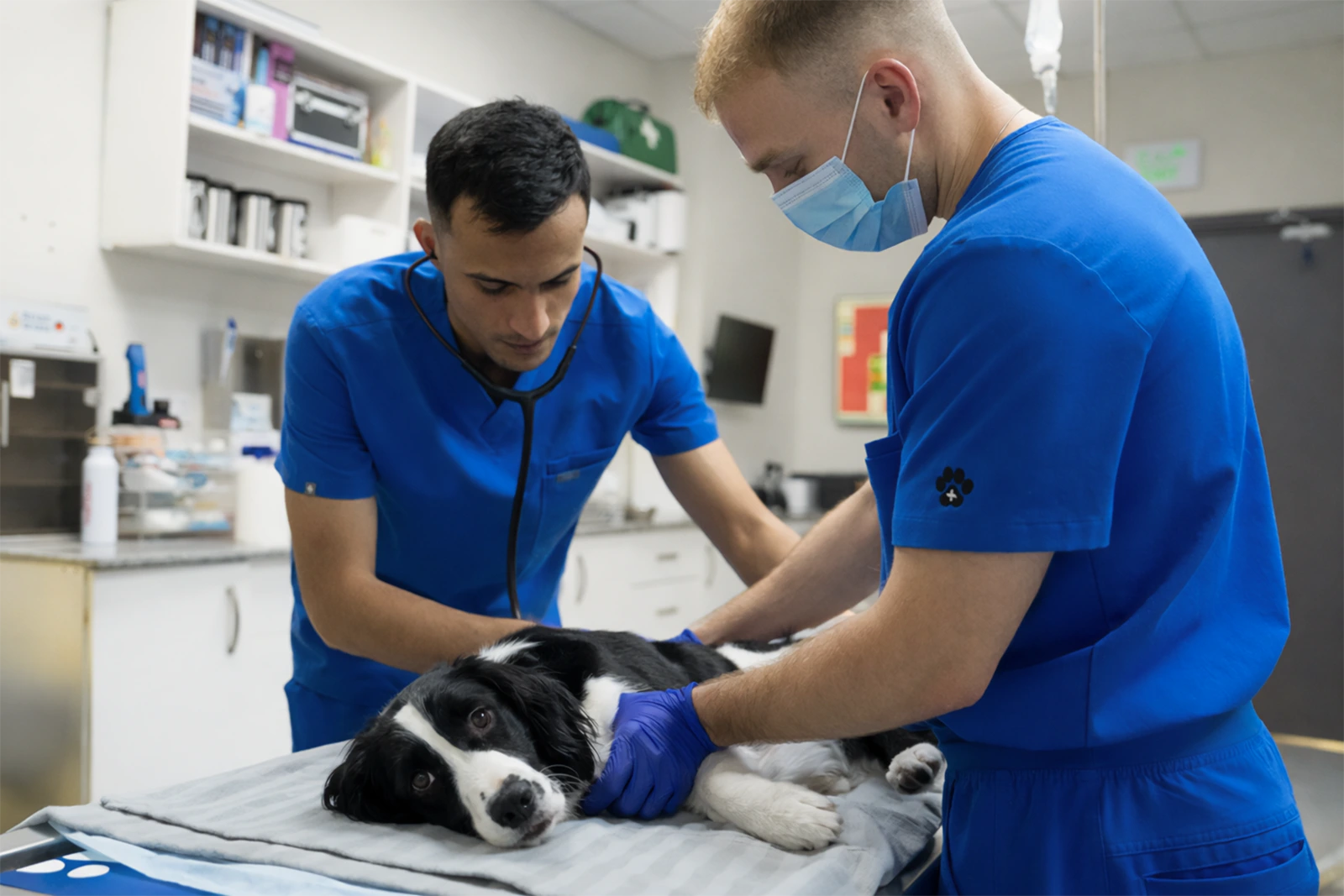 Veterinary nurses providing oncology care for a dog at Parkview Pet Center in Doha, Qatar