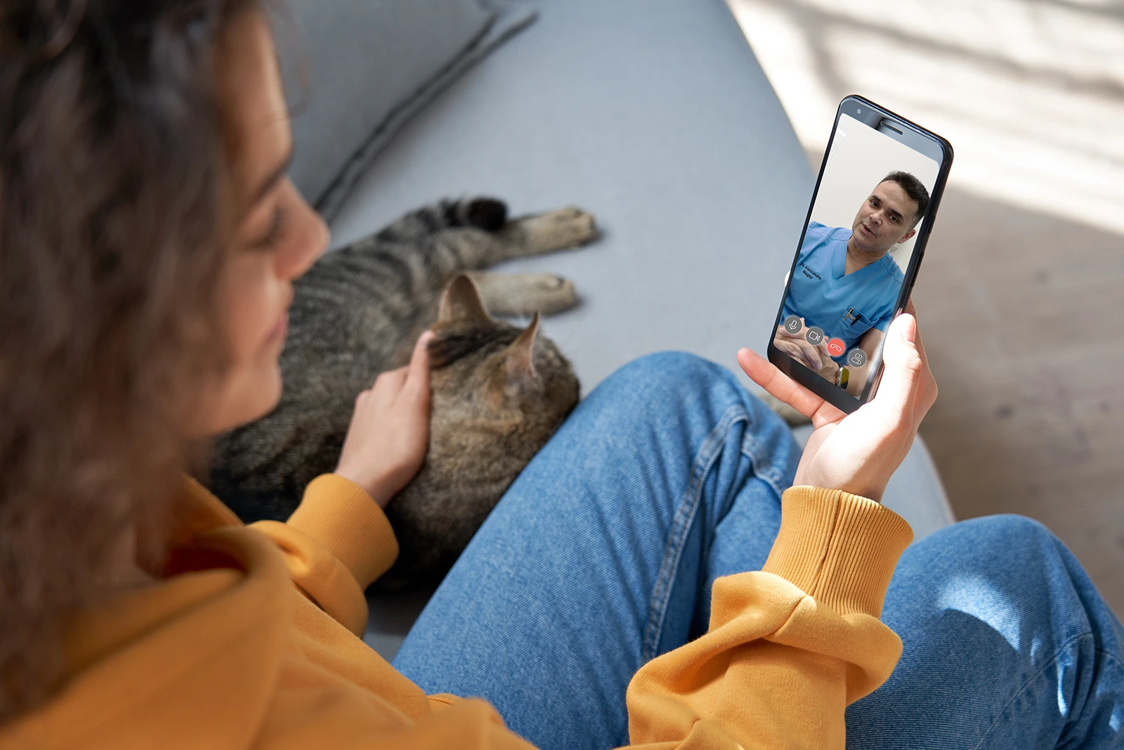 Client on a video call with a Parkview Pet Center veterinarian in Doha, Qatar
